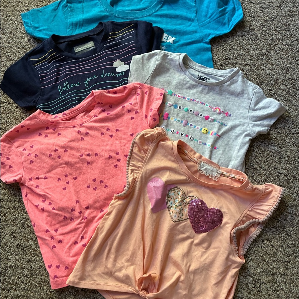 Girls Mixed Short Sleeve Tops - Hearts & Sequins (Pink, Coral, Blue, Gray)